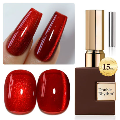 Picture of Double Rhythm 0.5 OZ Cat Eye Gel Polish with Magnet 15ML Holographic Glitter Shimmer Translucent Jelly Color Magnetic Nail Polish Salon DIY at Home (Blood Red-MC1046)
