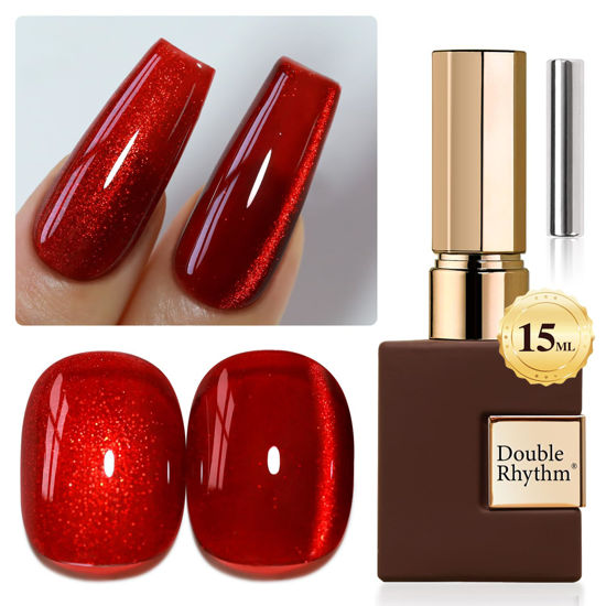 Picture of Double Rhythm 0.5 OZ Cat Eye Gel Polish with Magnet 15ML Holographic Glitter Shimmer Translucent Jelly Color Magnetic Nail Polish Salon DIY at Home (Blood Red-MC1046)