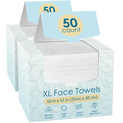 Picture of Fygrip 100 Count (2 Box) XL Disposable Face Towels 10” x 12”, 100% Viscose Fibre, Soft & Skin Friendly Face Towelettes Disposable, Facial Tissue Face Wipes for Women Cleansing
