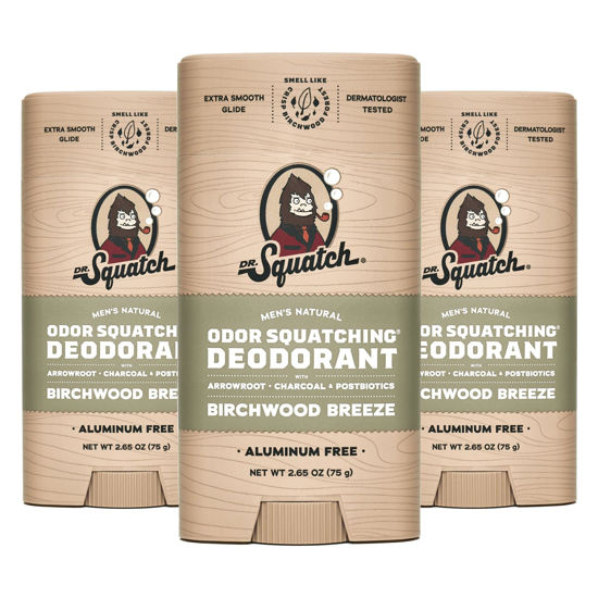 Picture of Dr. Squatch Natural Deodorant for Men 3 Pack Birchwood Breeze - Odor-Squatching Men's Deodorant Aluminum Free (2.65 oz, 3 Pack)