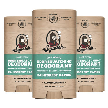 Picture of Dr. Squatch Natural Deodorant for Men 3 Pack Rainforest Rapids - Odor-Squatching Men's Deodorant Aluminum Free (2.65 oz, 3 Pack)