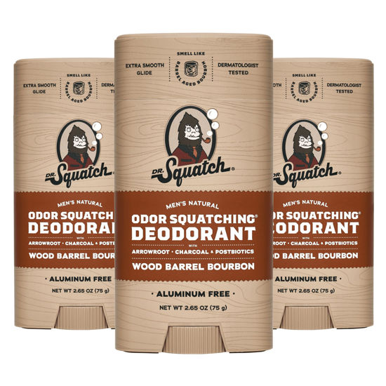 Picture of Dr. Squatch Natural Deodorant for Men 3 Pack Wood Barrel Bourbon - Odor-Squatching Men's Deodorant Aluminum Free (2.65 oz, 3 Pack)