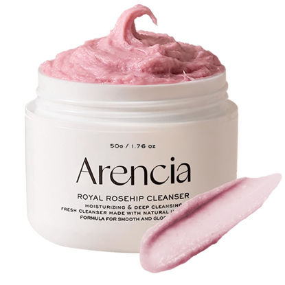 Picture of Arencia Rosehip Brightening Rice Mochi Face Cleanser & Daily Scrub - Moisturizing, Exfoliating & Deep-Cleansing - All Skin Types with Rice Powder & Rice Water (1.76oz)