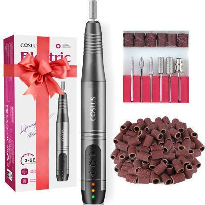 Picture of COSLUS Cordless Nail Drill Electric File: Professional for Acrylic Gel Dip Powder Nails Portable Nail Drill Machine Kit for Manicure Pedicure Nail Set with Everything Rechargeable Lightweight