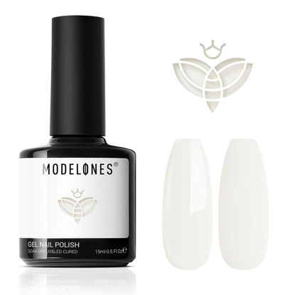 Picture of Modelones Whilte Gel Nail Polish, 15 ML Off-White Color Gel Polish Spring Nail Gel Polish Soak Off Led Nail Art Gel Franch Manicure Salon DIY Gifts for Women