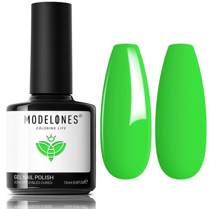 Picture of modelones Neon Green Gel Nail Polish, 1 Pcs 15 ML Bright Green Gel Polish Soak Off U V LED Nail Polish Nail Art Starter Manicure Salon DIY at Home