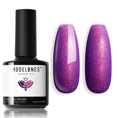 Picture of modelones Gel Nail Polish, 15 ML Chameleon Purple Gel Polish Pink Holographic Nail Polish Hot Pink Shimmer Glitter Gel Polish Soak Off LED Winter Nail Art Gel DIY Salon Gift for Women