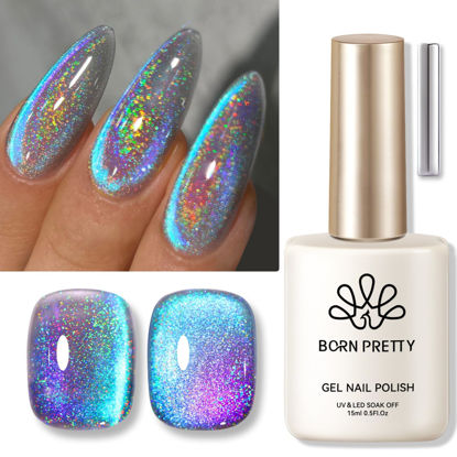 Picture of Born Pretty 9D Cat Magnetic Eye Gel Nail Polish Holographic Rainbow Gel Polish Blue Purple Soak Off U V LED Gel Polish Nail Art Design Manicure Salon DIY Home 15ML