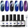 Picture of modelones Cat Eye Gel Nail Polish 6 Colors Black Blue Purple Glitter Gel Nail Polish Dark Blue Chameleon Sparkle Shimmer Gel polish with Magnet Soak Off Led Nail Art DIY Salon Gifts For Women Girl