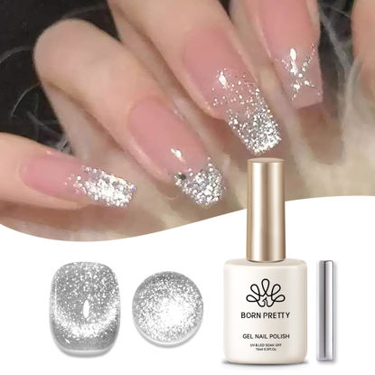 Picture of Born Pretty Cat Magnetic Eye Gel Nail Polish, Silver Platinum Cat Magnetic Gel, Sparkle Glitter Magnetic Soak Off U v Nail Gel Diy Art Manicure Nail Salon Varnish 15ML