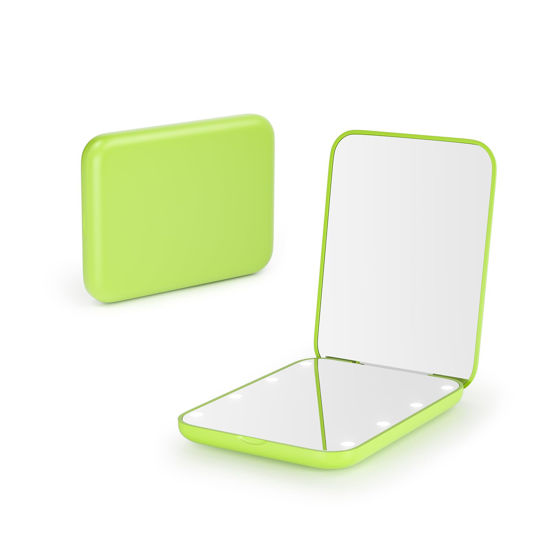 Picture of Kintion Pocket Mirror, 1X/3X Magnification LED Compact Travel Makeup Mirror with Light for Purse, 2-Sided, Portable, Folding, Handheld, Small Lighted Mirror for Gift, Light Green