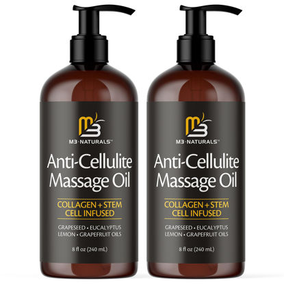 Picture of Anti-Cellulite Massage Oil, 2 Pack, Collagen and Stem Cell Skin Tightening Therapy for Women, 8 Fl Oz Each by M3 Naturals