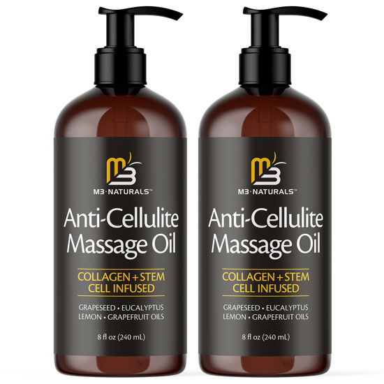 Picture of Anti-Cellulite Massage Oil, 2 Pack, Collagen and Stem Cell Skin Tightening Therapy for Women, 8 Fl Oz Each by M3 Naturals