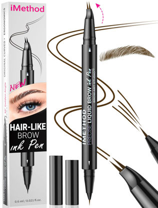 Picture of iMethod Curved Eyebrow Pen - Eyebrow Pencil, Brow Pencil 2-in-1 Dual-Ended Microblading Eyebrow Pen with Micro-Fork-Tip and Precise Brush-Tip Create Natural Hair-Like Brows, Last All-Day, Dark Brown