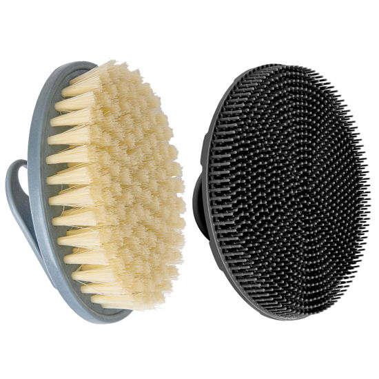 Picture of INNERNEED Food-Grade Soft Silicone Body Scrubber Shower Brush Handheld Cleansing Skin Brush, with PP Shower Brush for Exfoliating, Cellulite Treatment