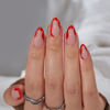 Picture of BTArtbox Press On Nails Almond - Designed Red French Tip Press On Nails Short with Gold Foil, Glue On Nails for Gifts, Stick On Nails in 16 Sizes, Wildfire Waves