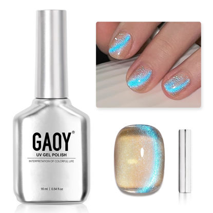Picture of GAOY Cat Eye Gel Nail Polish, 16ml Blue Glitter Gel Polish with Nude Base, Reflective Holographic Translucent UV Gel with Magnet, 2408 Mermaid Tears