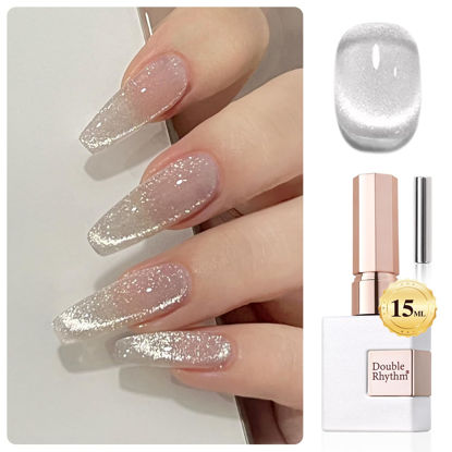 Picture of Double Rhythm 0.5 OZ Cat Eye Gel Polish with Magnet 15ML Holographic Glitter Shimmer Translucent Jelly Color Magnetic Nail Polish Salon DIY at Home (MC1019)