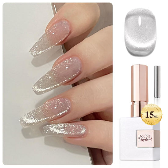 Picture of Double Rhythm 0.5 OZ Cat Eye Gel Polish with Magnet 15ML Holographic Glitter Shimmer Translucent Jelly Color Magnetic Nail Polish Salon DIY at Home (MC1019)