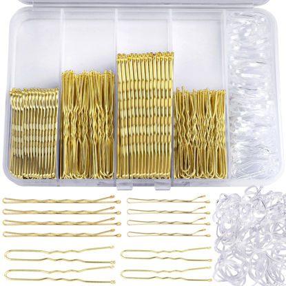 Picture of Teenitor 300pcs Blonde Bobby Pins Hair Pins 100 Bobby Pins Blonde Hair,100 Hair Pins for Women 100 Hair Bands Kit, Blonde Bobby Pins for Hair Hair Pins for Buns 2" 2.36" Bobby Pins Blonde 2" 2.75"
