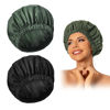 Picture of Reusable Shower Cap for Women, Large Waterproof Shower Bonnet Washable Elastic Band Bath Hair Hat for Long Hair, Braids(Black&Green)