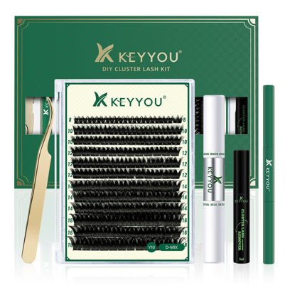 Picture of DIY Lash Extension Kit 144pcs 8-18MIX Lash Clusters with Super Hold Mascara Brush Bond and Seal Lash Remover Lash Applicators Lash Brush and Cleaning Pad for KEYYOU DIY Lash Kit (Y10 Kit)