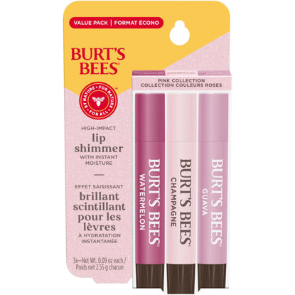 Picture of Burt’s Bees Lip Shimmer Pink Collection; Luminescent Color; High Impact, Instant Moisture; with Shea and Cocoa Butters; 100% Natural Origin; 3 Shades; Value Pack, 3 Tubes x 0.09 Oz. (Pack May Vary)