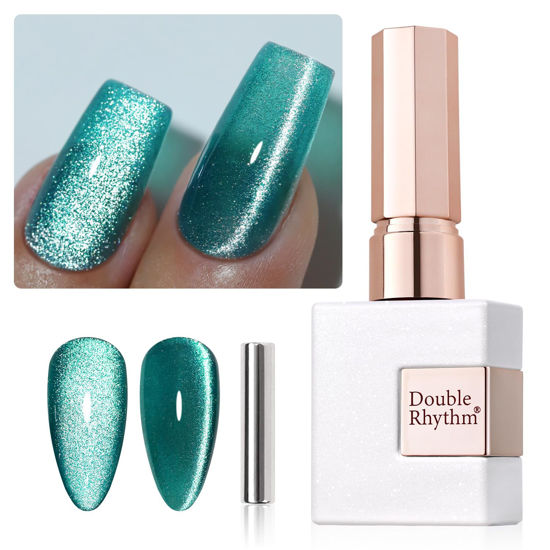 Picture of Double Rhythm 0.5 OZ Cat Eye Gel Polish with Magnet 15ML Holographic Glitter Shimmer Translucent Jelly Color Magnetic Nail Polish Salon DIY at Home (MC1027)