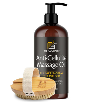 Picture of M3 Naturals Anti Cellulite Massage Oil and Firm Dry Brush Kit | Collagen & Stem Cell Skin Tightening Kit | Radiant Body Care Kit for Women