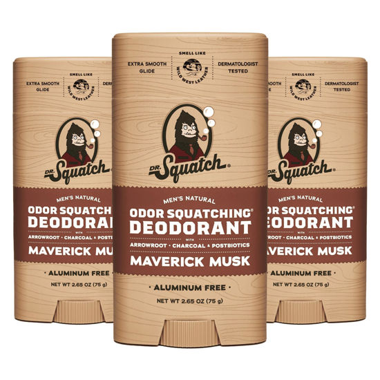 Picture of Dr. Squatch Natural Deodorant for Men 3 Pack Maverick Musk - Odor-Squatching Men's Deodorant Aluminum Free (2.65 oz, 3 Pack)