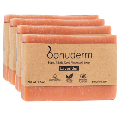Picture of All Natural Soap For Women & Men | Lavender Soap | Handmade Soap | Natural Body Soap | Vegan Soap | Coconut Soap Bar | Chemical Free Natural Soap | Essential Oil Soap |Lavender Hand Soap (4-Pack)