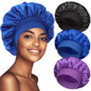 Picture of 3 Pack Satin Bonnet Silk Bonnet for Sleeping, Sleep Bonnets for Women Hair Bonnet for Sleeping Large Sleep Cap, Wide Soft Band Bonnet for Curly Hair