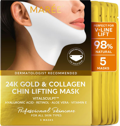 Picture of MAREE V Line Lifting Mask with 24K Gold - Deep Collagen Jawline Shaper Mask with Retinol for Face Lift - Hyaluronic Acid, Vitamin E - 5 PACK