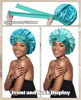 Picture of Satin Bonnet Silk Bonnet for Sleeping Silk Sleep Cap Double Layer Hair Bonnet with Elastic Tie Band for Curly Hair Night Cap (Peacock Green+Wheat Green)