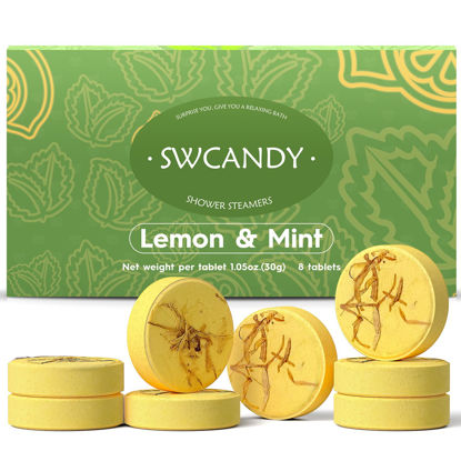 Picture of Aromatherapy Shower Steamers Birthday Day Gifts Lemon Mint - Swcandy 8 Pcs Bath Bombs Birthday Gifts for Women, Shower Bombs with Essential Oils, Relaxation Home SPA for Women Who Has Everything