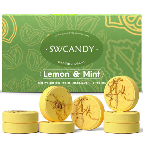 Picture of Aromatherapy Shower Steamers Birthday Day Gifts Lemon Mint - Swcandy 8 Pcs Bath Bombs Birthday Gifts for Women, Shower Bombs with Essential Oils, Relaxation Home SPA for Women Who Has Everything