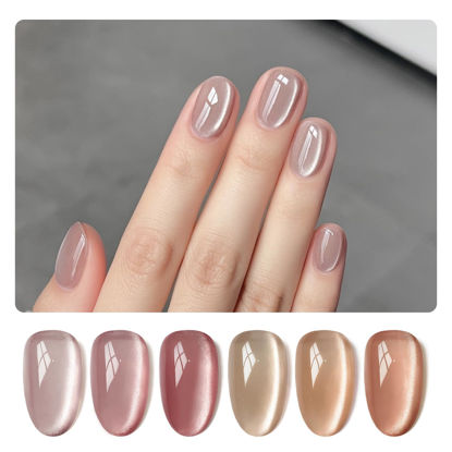 Picture of GAOY Jelly Pink Silver Cat Eye Gel Nail Polish Set with Magnet for Holographic Glitter Cat Eye, Salon Gel Manicure and Nail Art DIY at Home