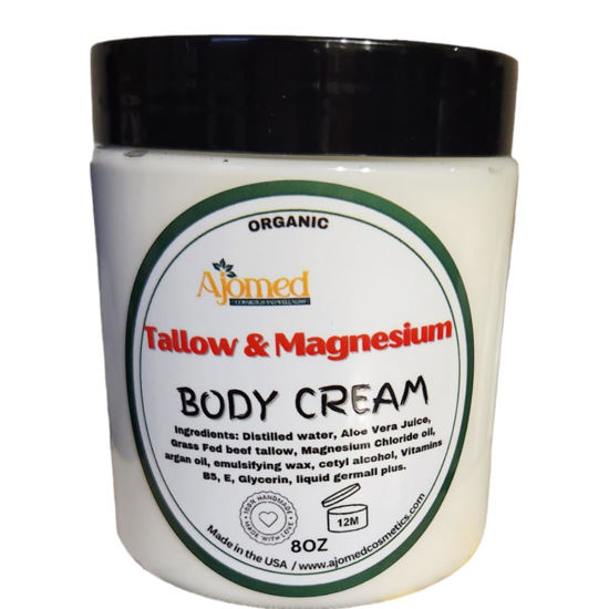 Picture of Beef Tallow & Magnesium Body butter - Grass Fed and Finished beef tallow Magnesium Cream- Handmade moisturizer for Cracked, Dry, Itchy skin- eczema cream- diaper rash (SANDALWOOD VANILLA)