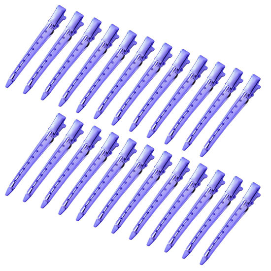 Picture of 24 Packs Duck Bill Clips, Bantoye 3.35 Inches Rustproof Metal Alligator Curl Clips with Holes for Hair Styling, Hair Coloring, Bright Purple