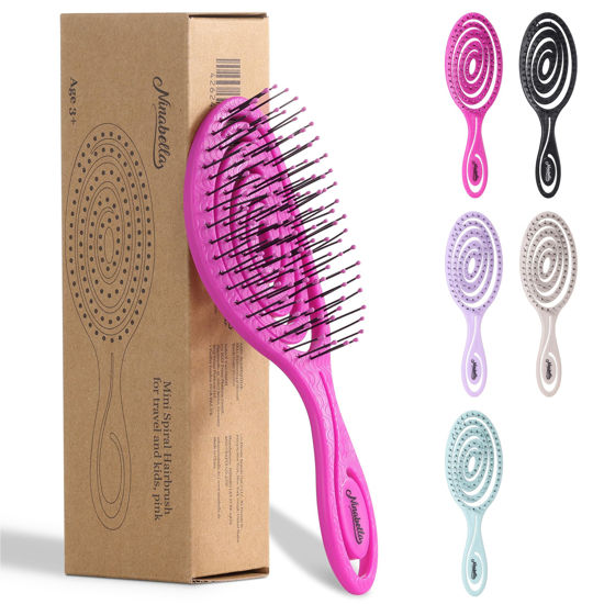 Picture of Ninabella Mini Spiral Wet Brush - Wet Hair Brush Detangler for Women - Pro Shower Wetbrush for Curly or Thick Hair - Vent Brush - Small Travel Detangling Hairbrushes - Pink