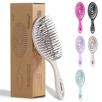 Picture of Ninabella Mini Spiral Wet Brush - Wet Hair Brush Detangler for Women - Pro Shower Wetbrush for Curly or Thick Hair - Vent Brush - Small Travel Detangling Hairbrushes - Cream