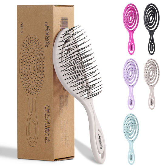 Picture of Ninabella Mini Spiral Wet Brush - Wet Hair Brush Detangler for Women - Pro Shower Wetbrush for Curly or Thick Hair - Vent Brush - Small Travel Detangling Hairbrushes - Cream