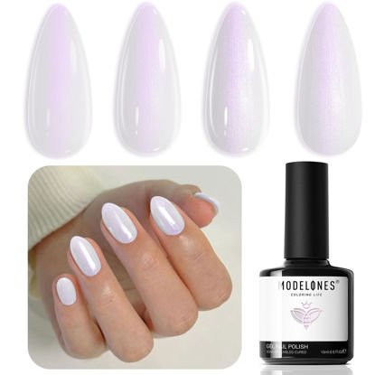 Picture of modelones White Gel Nail Polish, Pearl White Gel Nail Polish 15 ML Glitter Gel Polish Shimmer Mermaid Nail Gel Soak Off UV Gel for Salon Home DIY Manicure Use
