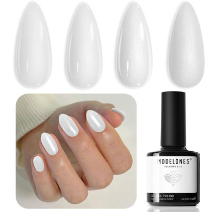 Picture of modelones Shine White Nail Polish, 15ML Glitter Pearl White Quick Dry Complete Natural Super Lustrous Nail Enamel Polish, Professional for Nail Art DIY Manicure and Pedicure at Home