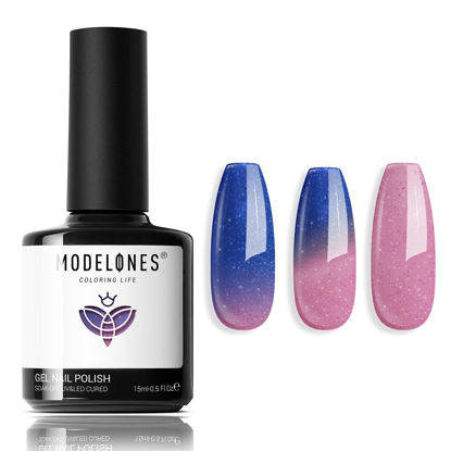 Picture of modelones Color Changing Gel Nail Polish, 15 ML Pink Blue Mood Temperature Change Nail Polish Gel Soak Off Pink Nail Art DIY Salon Manicure Holiday Gift for Girls Women