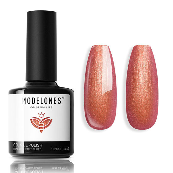 Picture of modelones Gel Nail Polish, 15 ML Orange Gel Polish Nude Brown Shimmer Glitter Orange Nail Polish Gel Winter Nails Soak OFF LED Gel Nail Manicure Nail Art Gel DIY Salon