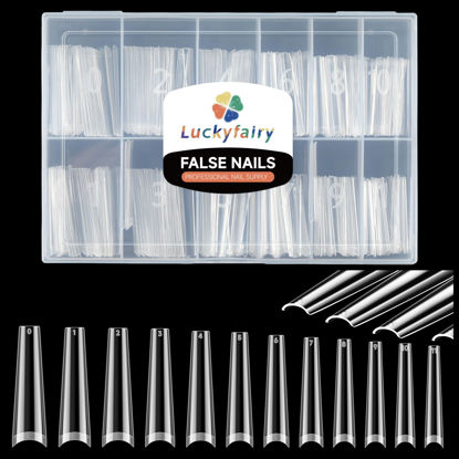 Picture of Luckyfairy XXL Long Half Cover Coffin Nails Tips, 240 Pcs Clear Gel x Acrylic Nails False Nail Tips Coffin, 12 Sizes Press On Nails Coffin with Box for Women & Girls Nail Extension