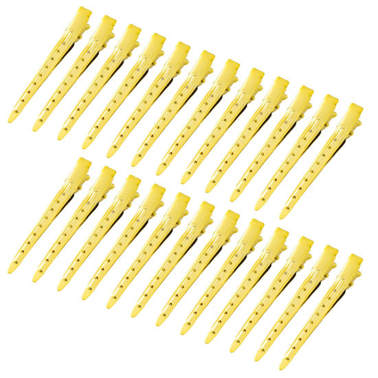 Picture of 24 Packs Duck Bill Clips, Bantoye 3.35 Inches Rustproof Metal Alligator Curl Clips with Holes for Hair Styling, Hair Coloring, Bright Yellow