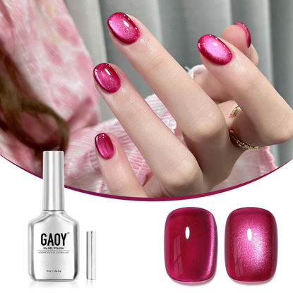 Picture of GAOY Pink Cat Eye Gel Nail Polish, 16ml Hot Pink Glitter Holographic Nail Polish with Magnet, Reflective Translucent UV Gel, 2400 First Crush