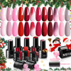Picture of MEFA Gel Nail Polish Set, 12 Colors Burgundy Red Gel Polish Set Christmas Shimmering Red Glitter Nail Polish Gel Soak Off Rosy red Nude Pink Brown Gel Nail Gifts for Women Girl DIY Salon Home Manicure
